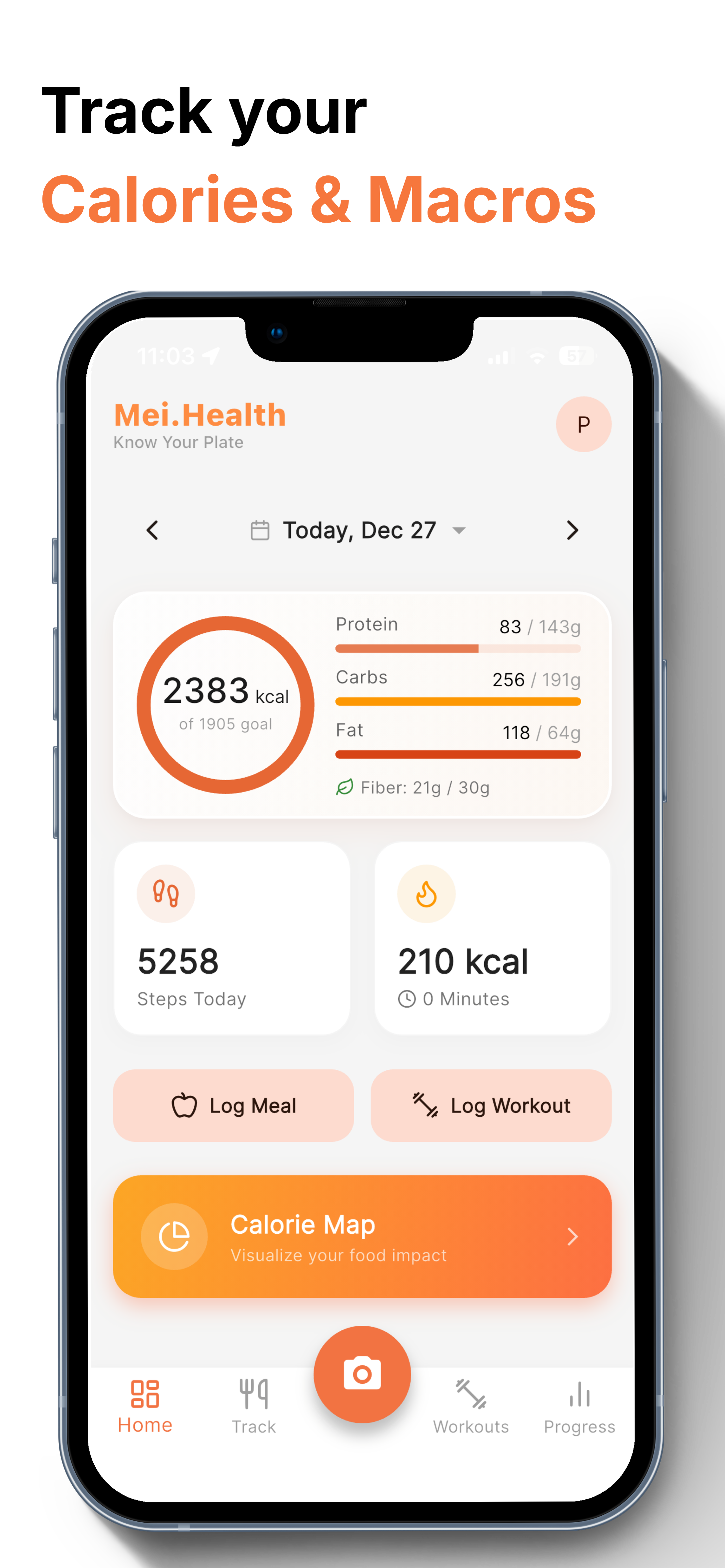 Mei Health daily calorie dashboard